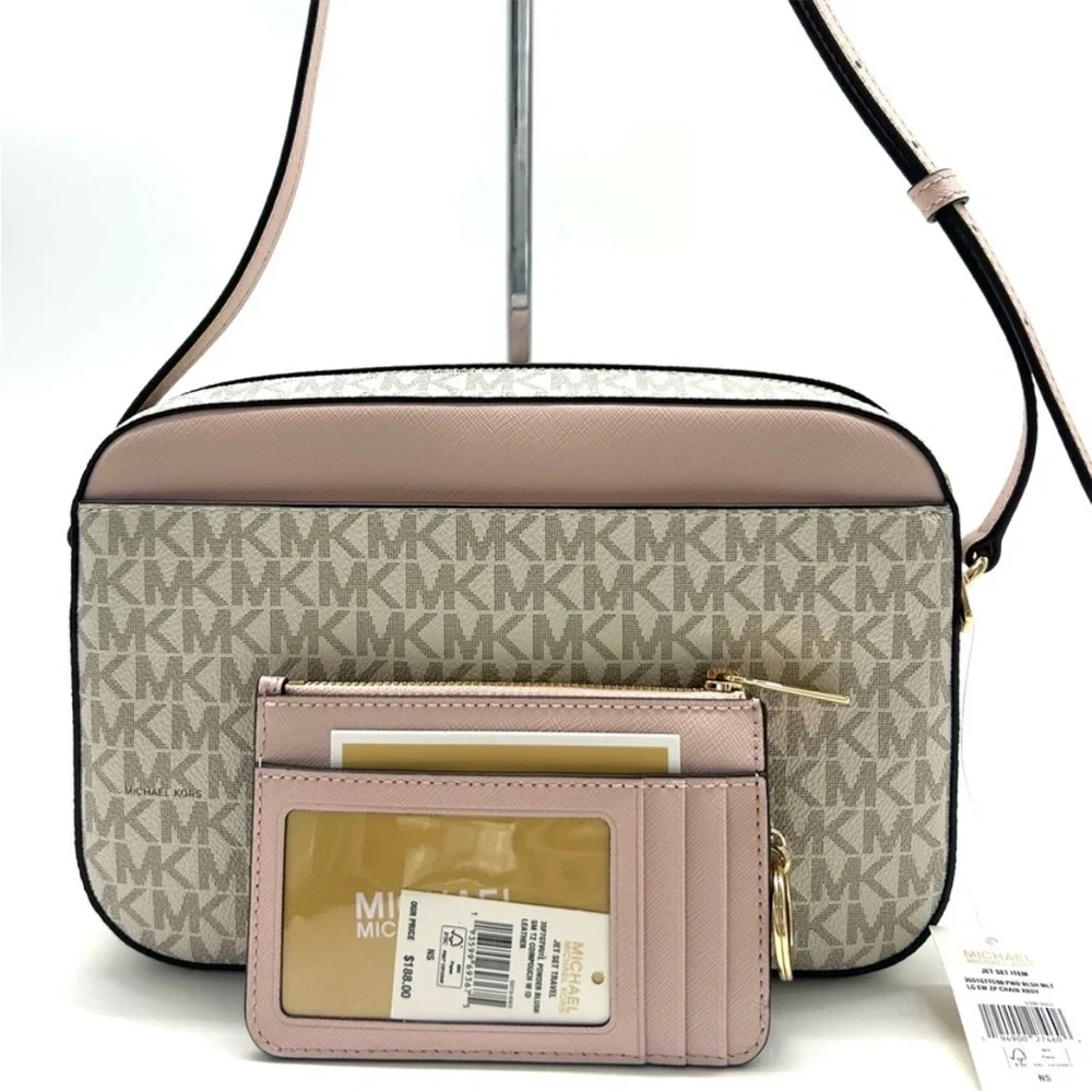 Michael Kors Jet Set LG Signature Logo Crossbody Bag & Matching TZ Coinpouch ID - Picture 5 of 14